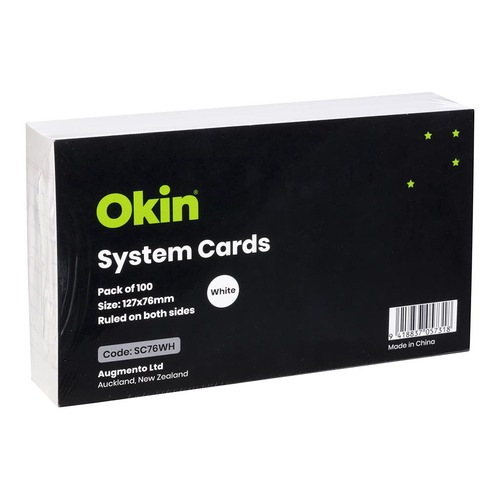 Okin System Cards 76x127mm White, Pack of 100