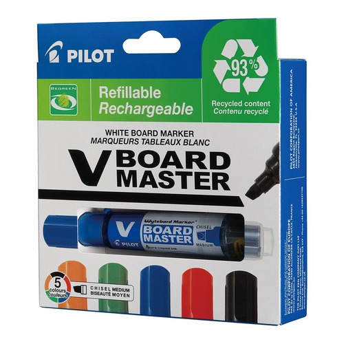 Pilot BeGreen V Board Whiteboard Marker Chisel, Pack of 5 (WBMAVBM-MC-S5PBG)