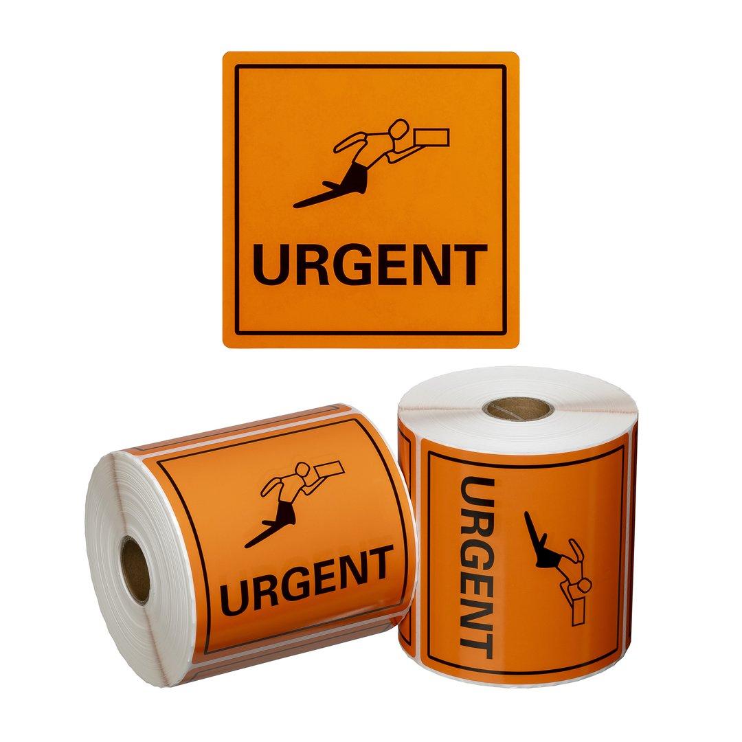 Urgent Handling Label - Orange/Black, 99mm x 99mm Roll 500
