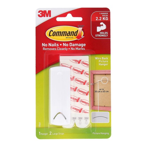 Command Picture Hanger 17041 Large White Wire-Backed Pk/1