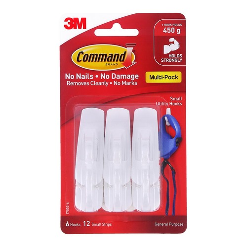 Command Hook 17002-6 Small White, Pack of 6