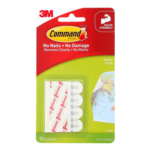Command Poster Strips 17024 Small White, Pack of 12