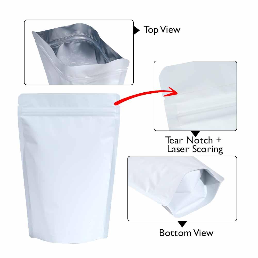 Stand Up Pouch 28gm White Matt with Zip no Valve 80w x 130h x (25 + 25)g