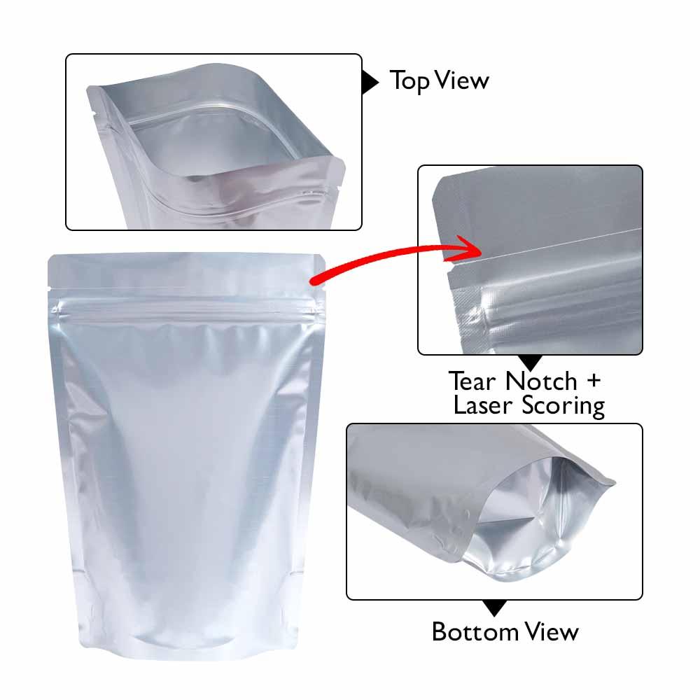 Stand Up Pouch 250g Matt Silver both sides with Zip no Valve 160w x 230h x (45 + 45)g