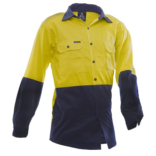 170 Gsm Cotton Shirt, Long Sleeve, Yellow/Blue, D-Size Xl