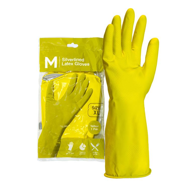 Silverlined Latex Gloves Powder Free - Yellow, LARGE, 300mm Cuff, 70.0g Pair