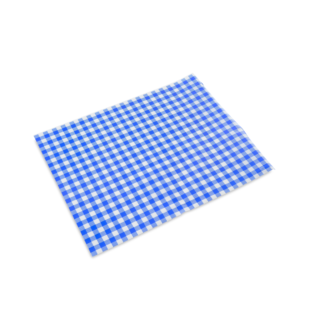 Wrap BL greaseproof 1/2 blue gingham dispenser blue gingham 400 x 330 - Detpak