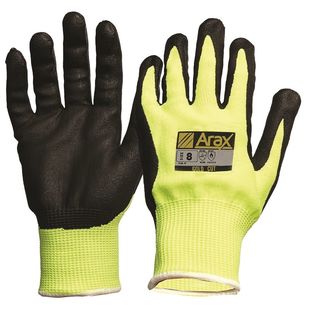 ARAX® Gold, Nitrile Sand Dip on Hi-Vis Yellow Liner, Size 9 - Paramount