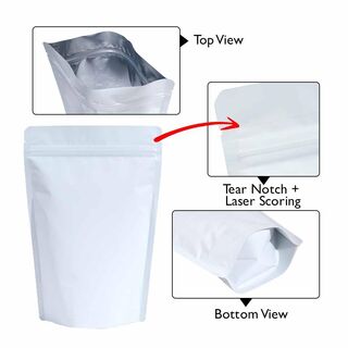 Stand Up Pouch 1kg White Matt with Zip no Valve 235w x 345h x (60 + 60)g