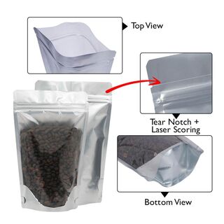 Stand Up Pouch Clear/Matt Silver 70g w Zip no Valve 110w x 170h x (35 + 35)g 