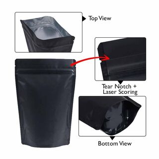 Stand Up Pouch 500gm Black both sides Matt with Zip no Valve 190w x 265h x (55 + 55)g 