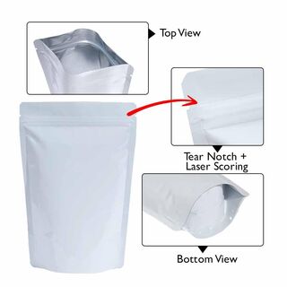 Stand Up Pouch 1kg Shiny White both sides with Zip no Valve 235w x 345h x (60 + 60)g