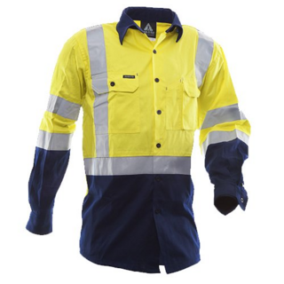 170 Gsm Cotton Shirt, Long Sleeve, Yellow/Blue, Dn-Size 3Xl