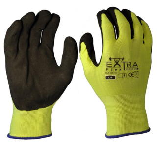Grab+, Black Sandy Nitrile, Fluro Yellow Polyester-Size M