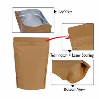 Stand Up Pouch 500g Kraft Brown Paper both sides w Zip no Valve 190w x 265h (55 + 55)g